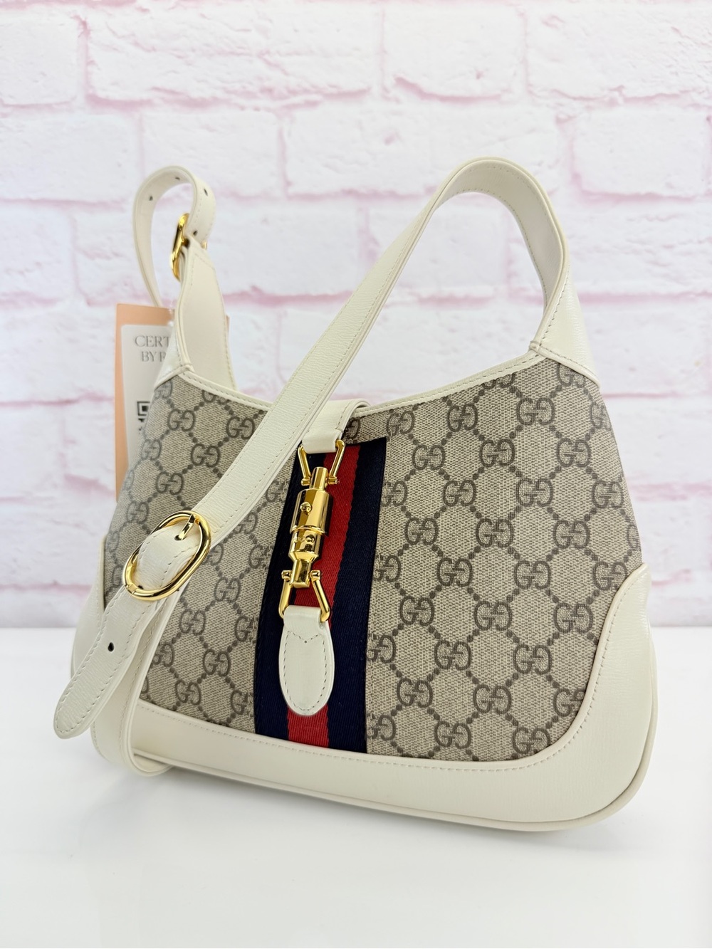Gucci GG Supreme Monogram Azalea Calfskin Web Small Jackie 1961 Hobo